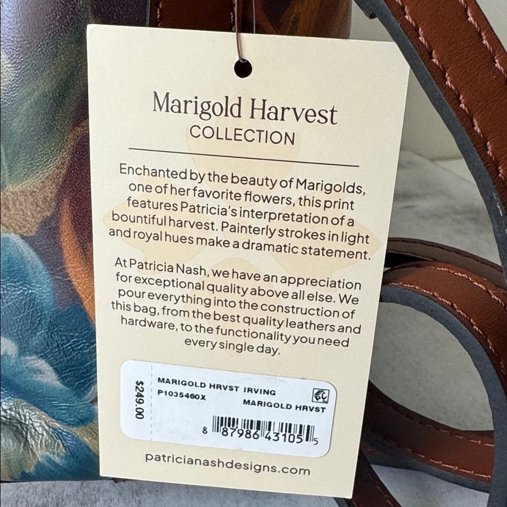 Patricia Nash Irving Bucket Handbag Leather Disstressed  Marigold Harvest Floral